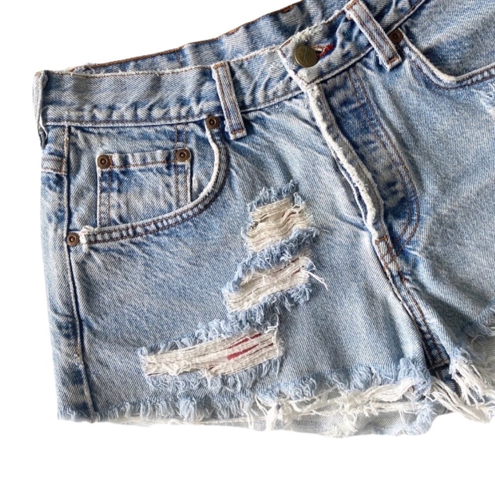 Vintage 90’s: Lucky ㋛ Destroyed Hippie Raw Hem Festival Cut Off Denim Shorts ㋛ - Picture 9 of 13